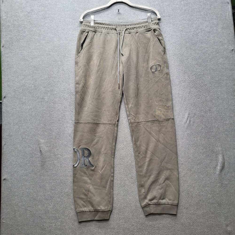 Christian Dior Men Activewear Pants‎ L Khaki Logo Embroidery Sweatpants